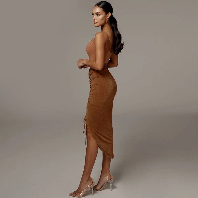 Sexy irregular fashion trend drawstring skirt