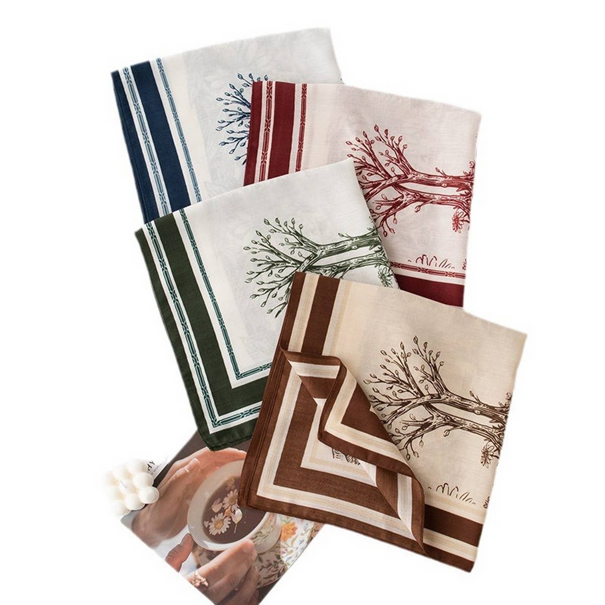 VERSATILE SHIRT RETRO PLANT PRINT SQUARE SCARF