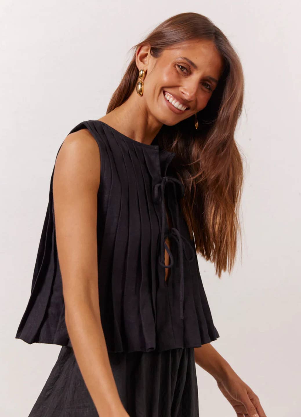 Solid-color strapped cotton linen loose shirt