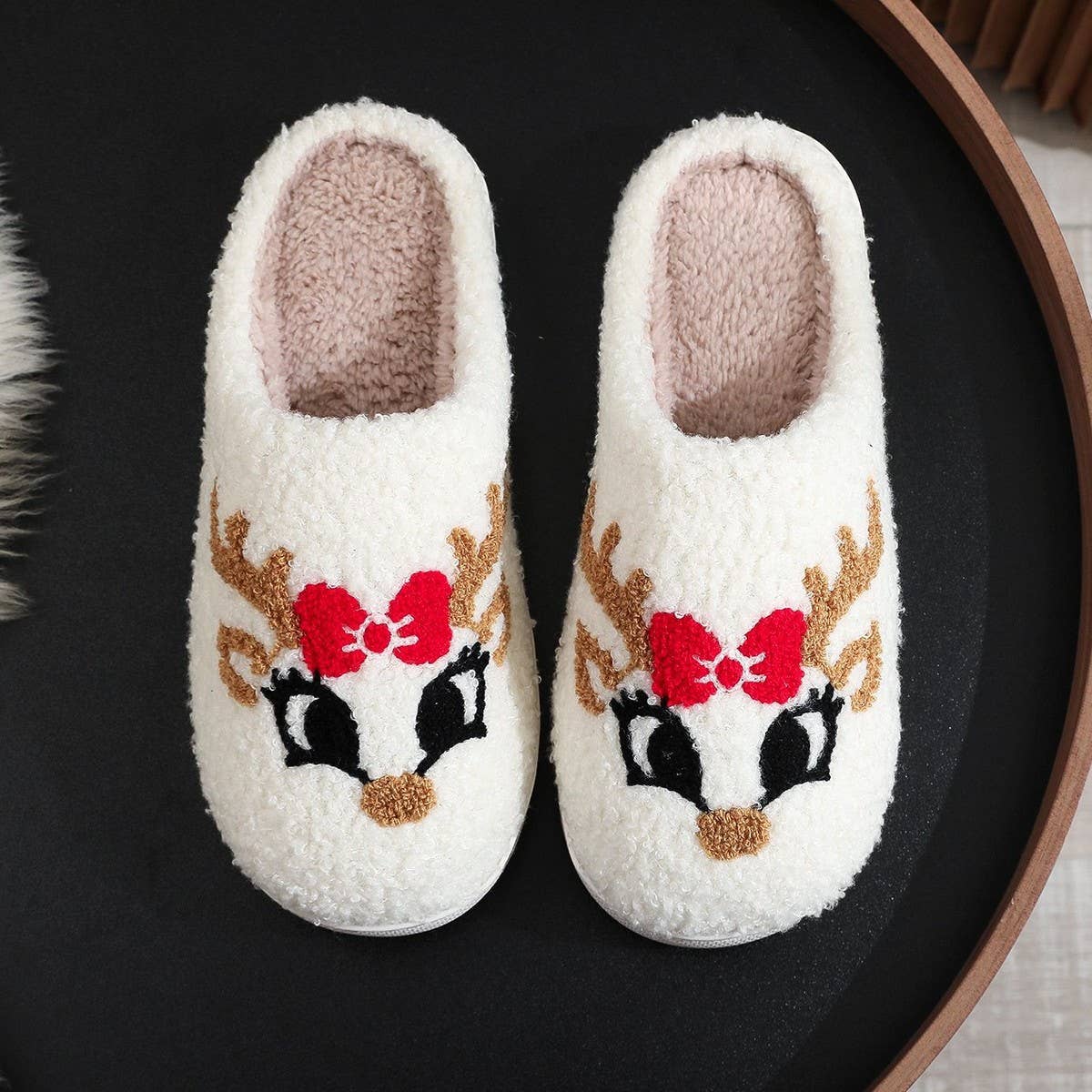 CUTE DEER HORN CHRISTMAS ELEMENT COTTON SLIPPERS