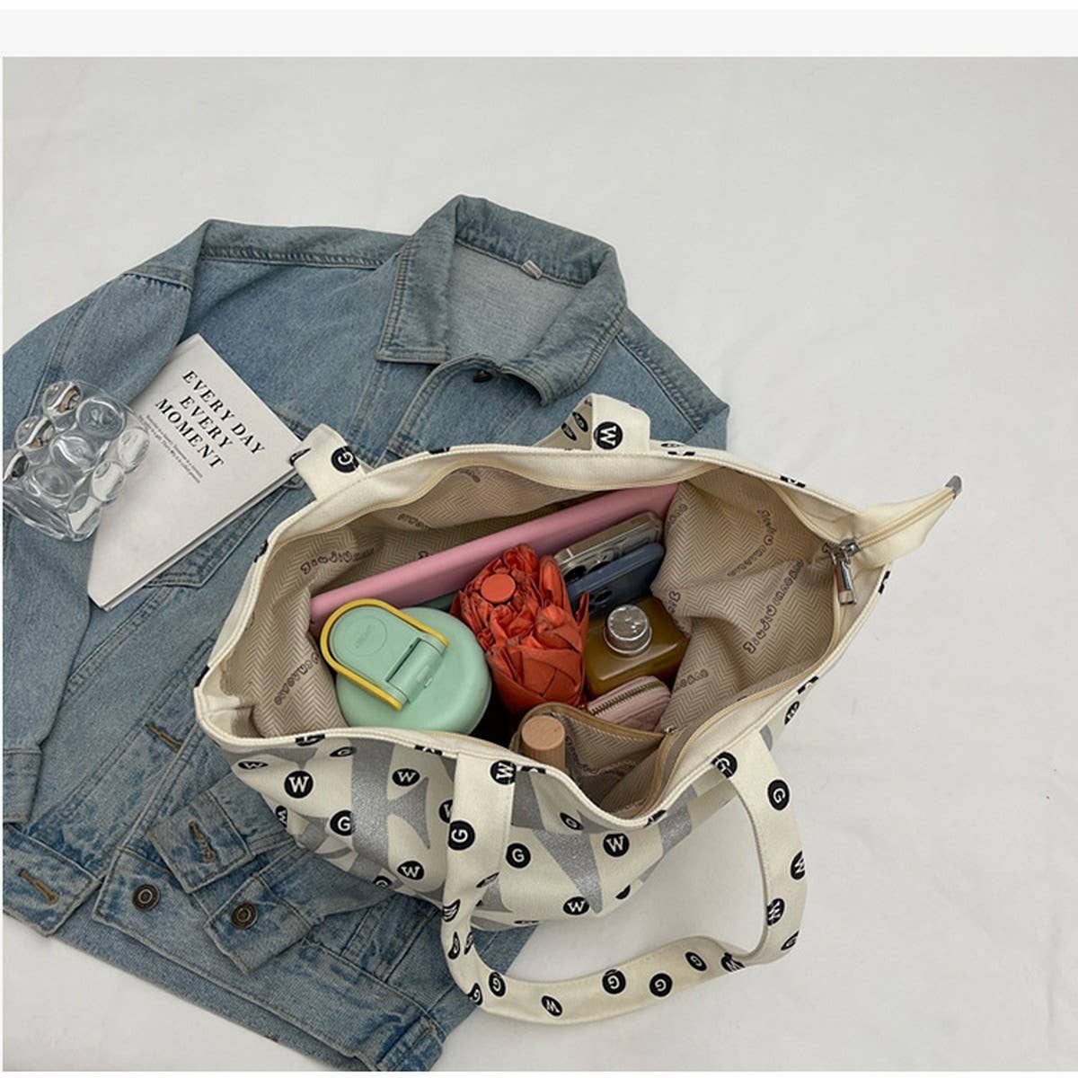 2024 NEW TEXTURED LETTERING CANVAS SHOULDER BAG_CWAB2693