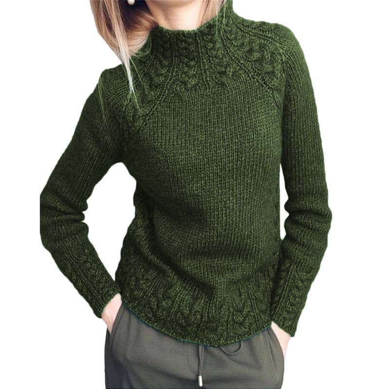 SOLID COLOR LINEN PATTERN HALF TURTLENECK SWEATER