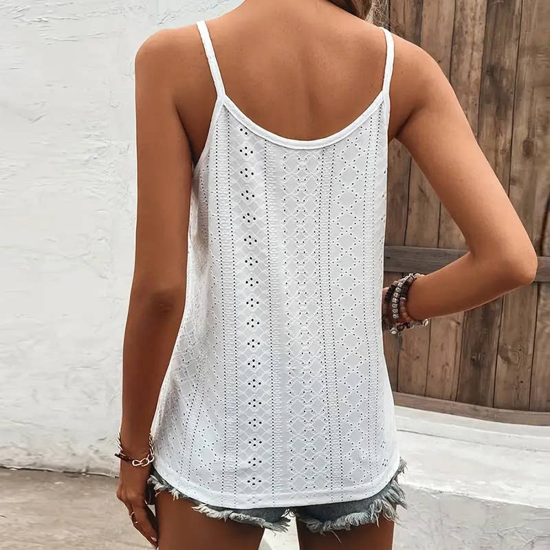 Solid color hollowed lace halter T-shirt vest