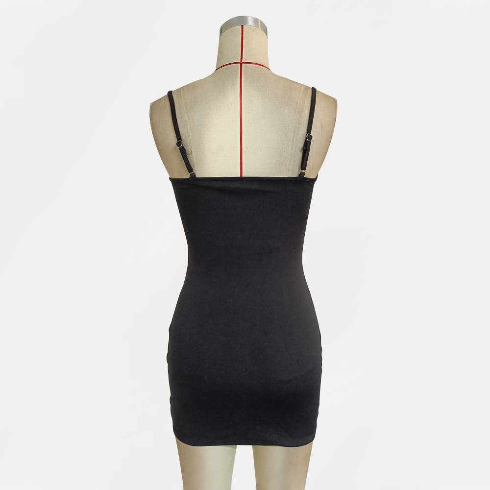 LACE-UP SLEEVELESS HALTER DRESS WITH HIP WRAP