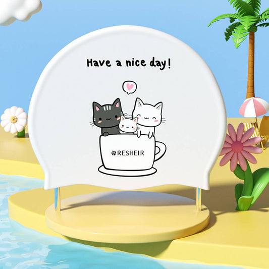 Girls' Silicone Swim Cap ? Cute Cartoon, Ear Cover