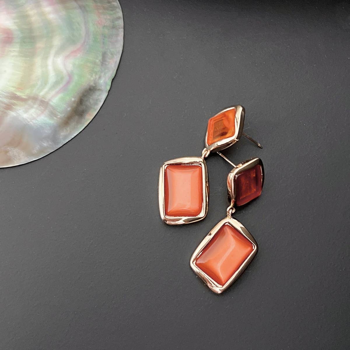 BROWN RESIN SQUARE EARRINGS_CWAJE1304