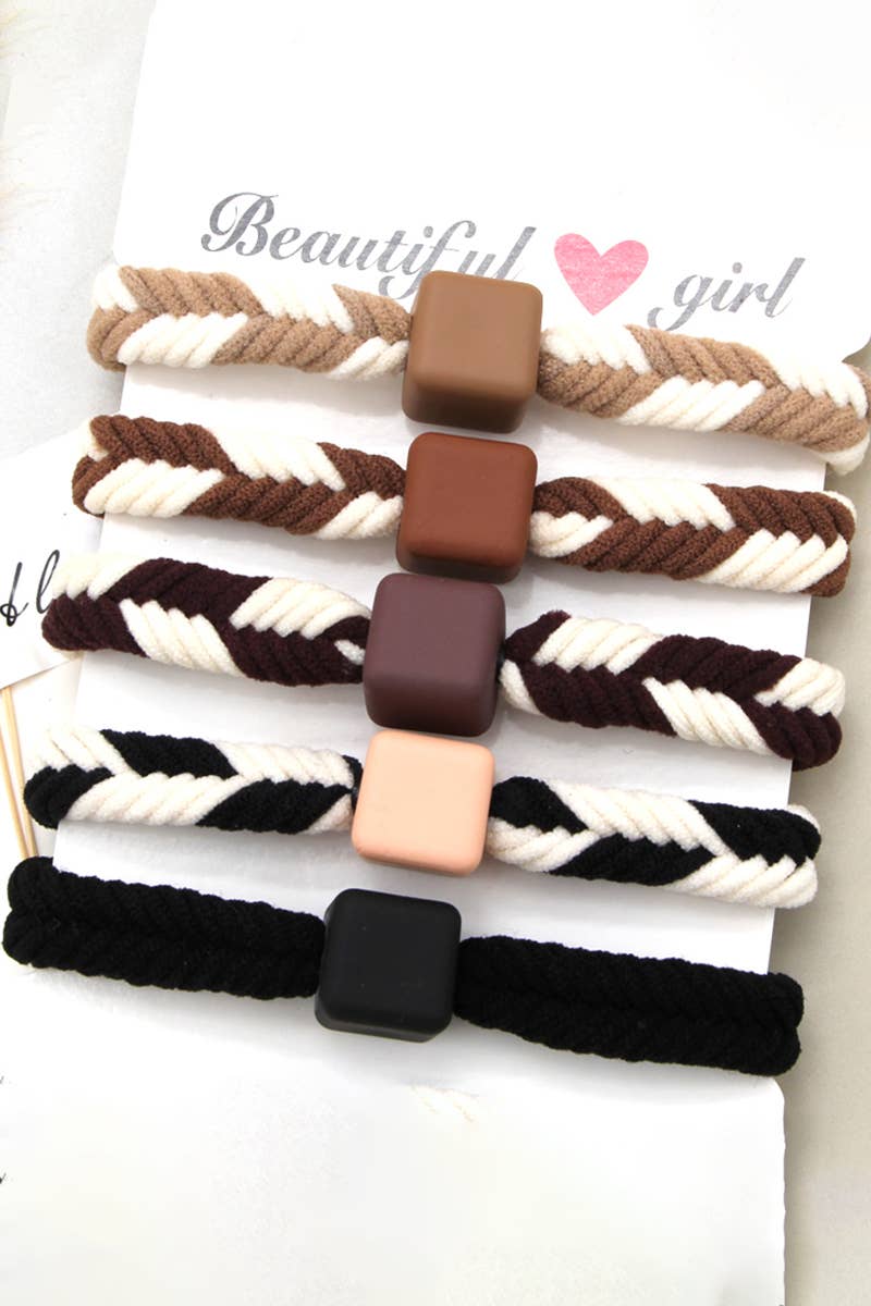 5PCS WOMEN TWO TONE BRAIDED CASUAL HAIR TIE_CWAHA0171