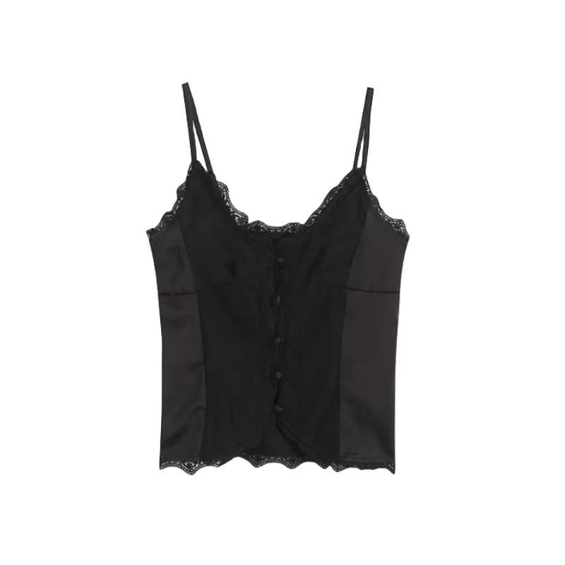 Lace lace patchwork single breasted tank top