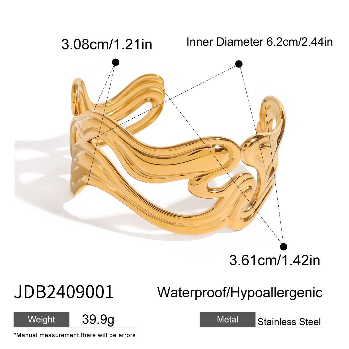 18K Gold Irregular Wave Textured Open Bangle_CWAJE4706