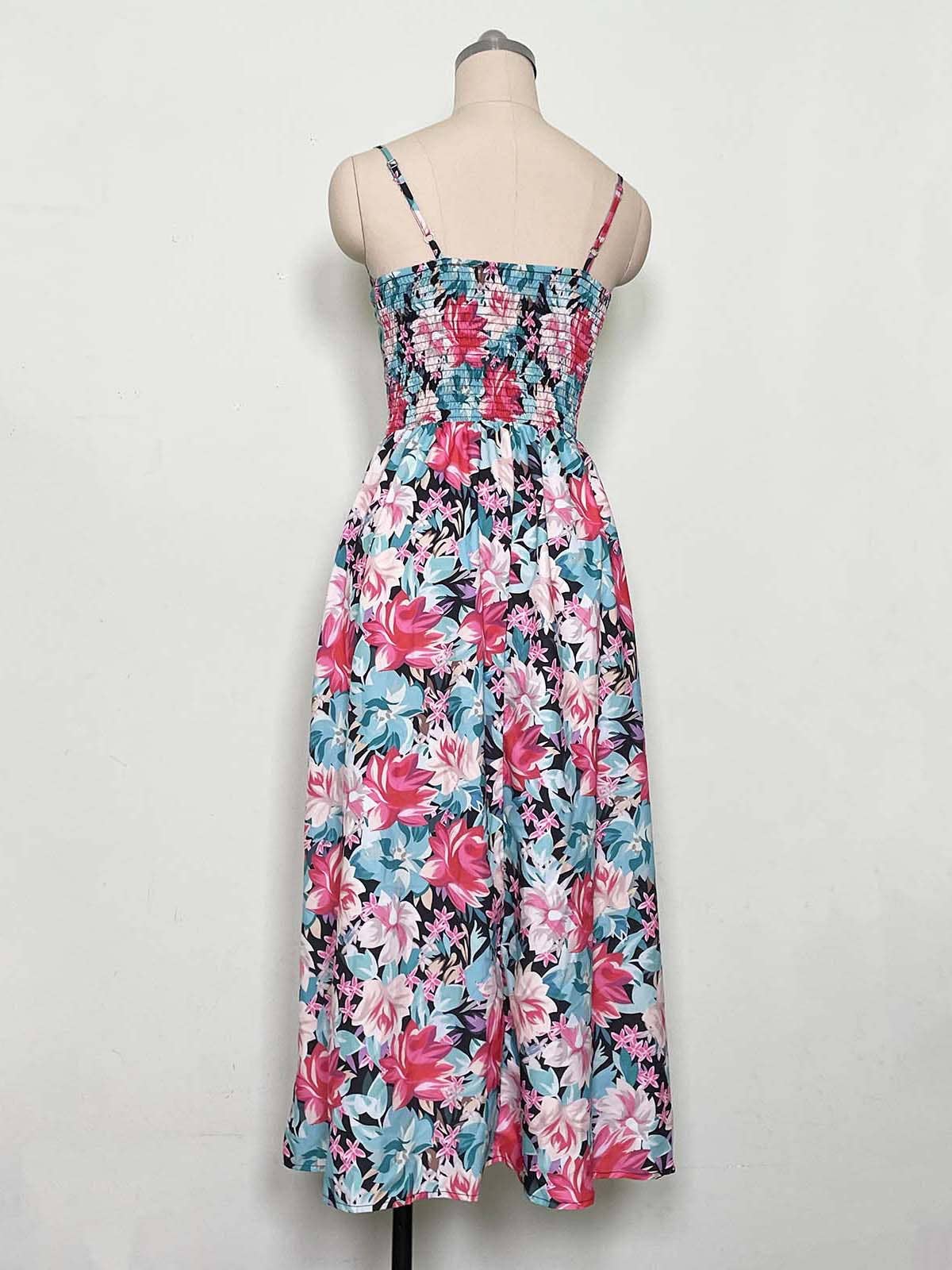PRINTED HALTER V-NECK WAIST DRESS