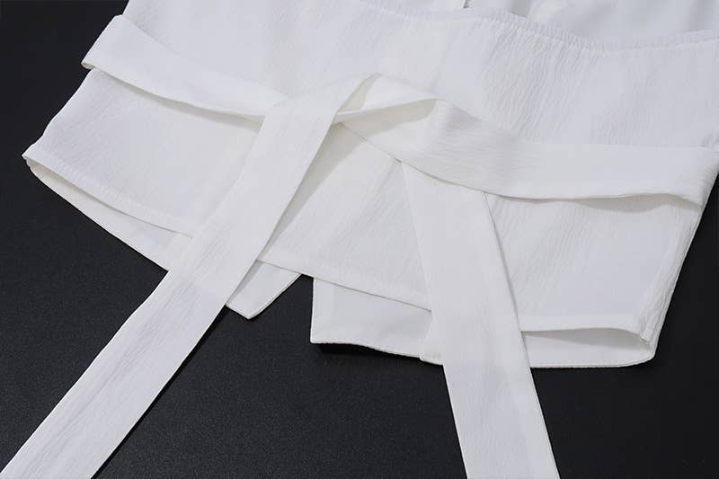 V-neck halter top, low-waist slit skirt set