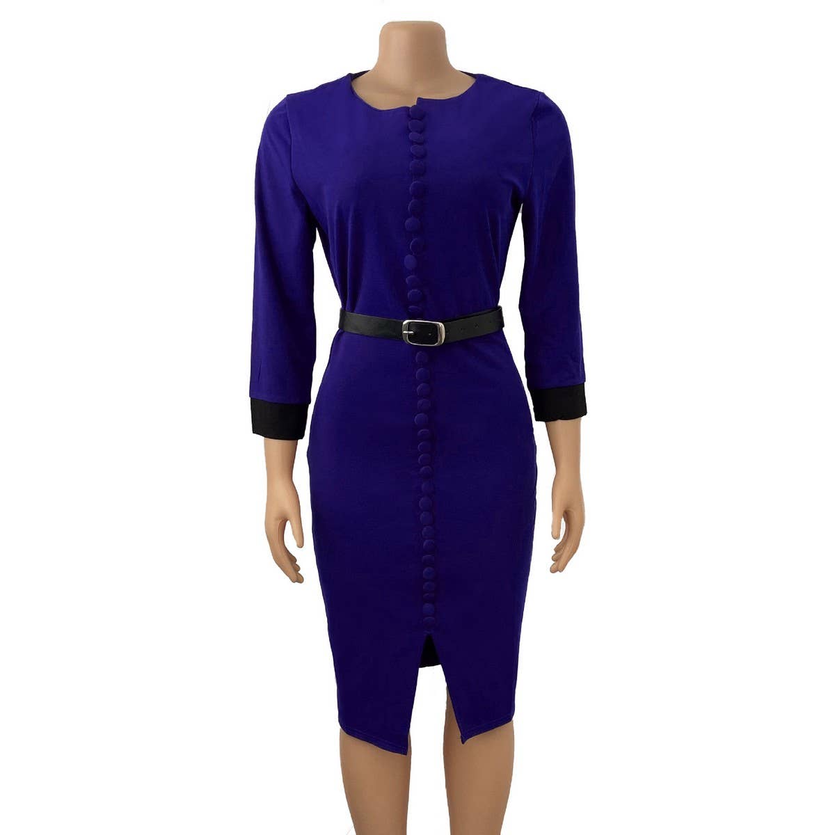 CONTRAST COLOR BUTTONED SLIT OVERSIZED DRESS