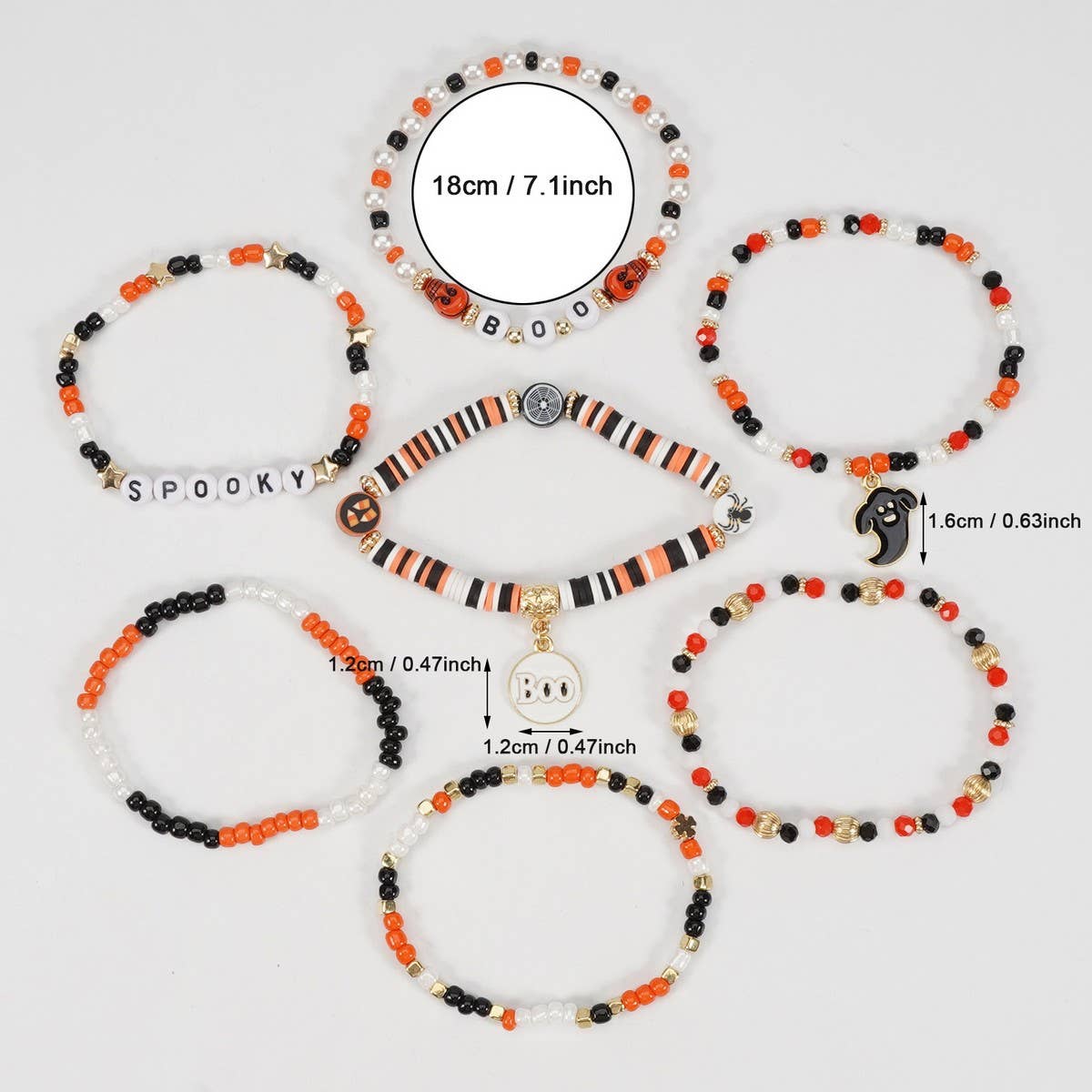 CWAJE05704_HALLOWEEN SKULL PUMPKIN GHOST BEADED BRACELET