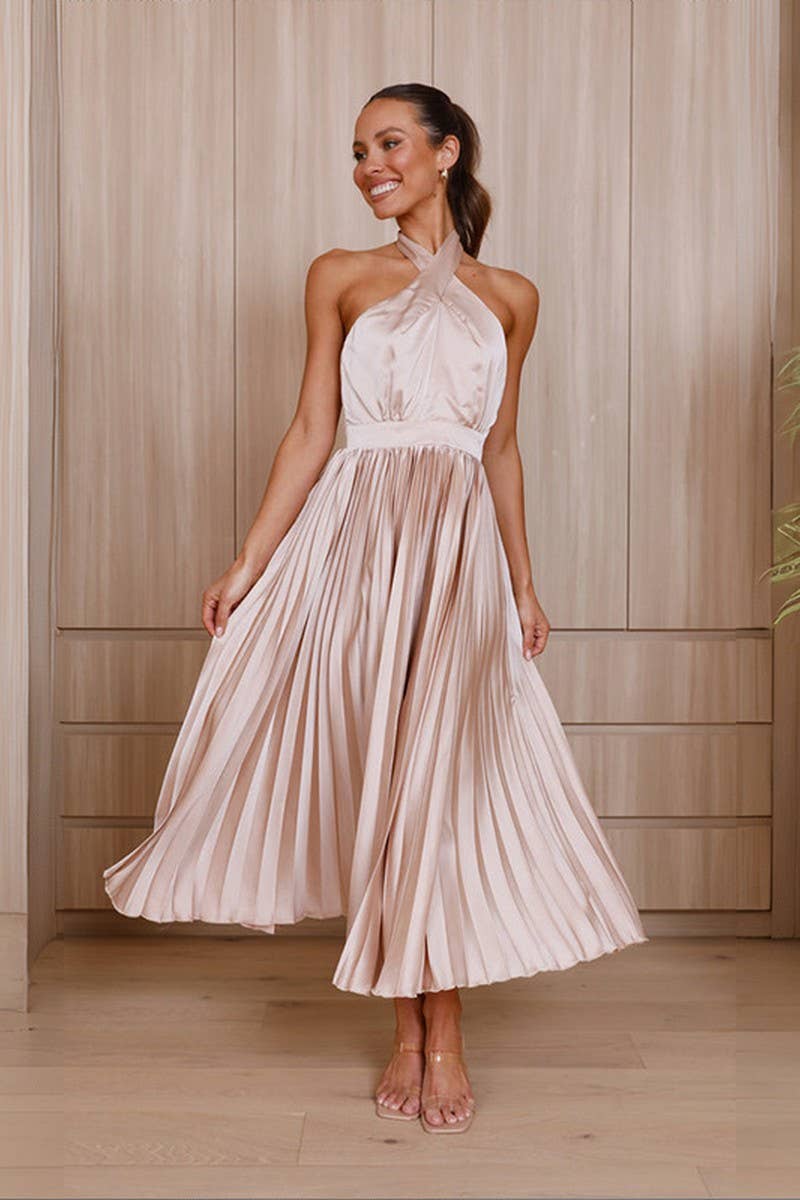 SOLID COLOR SLEEVELESS V NECK DRESS_CWDTD0142