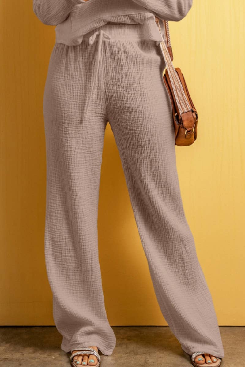 CWBMP0207_SPRING AUTUMN LACE-UP SOLID COLOR CASUAL PANTS