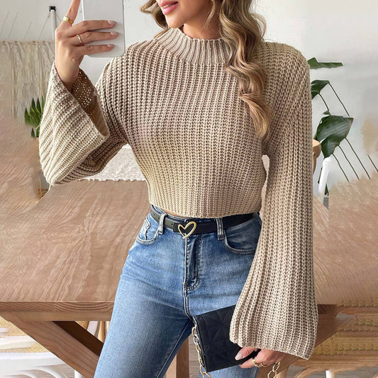 Half Turtleneck Sweater With Flared Sleeves