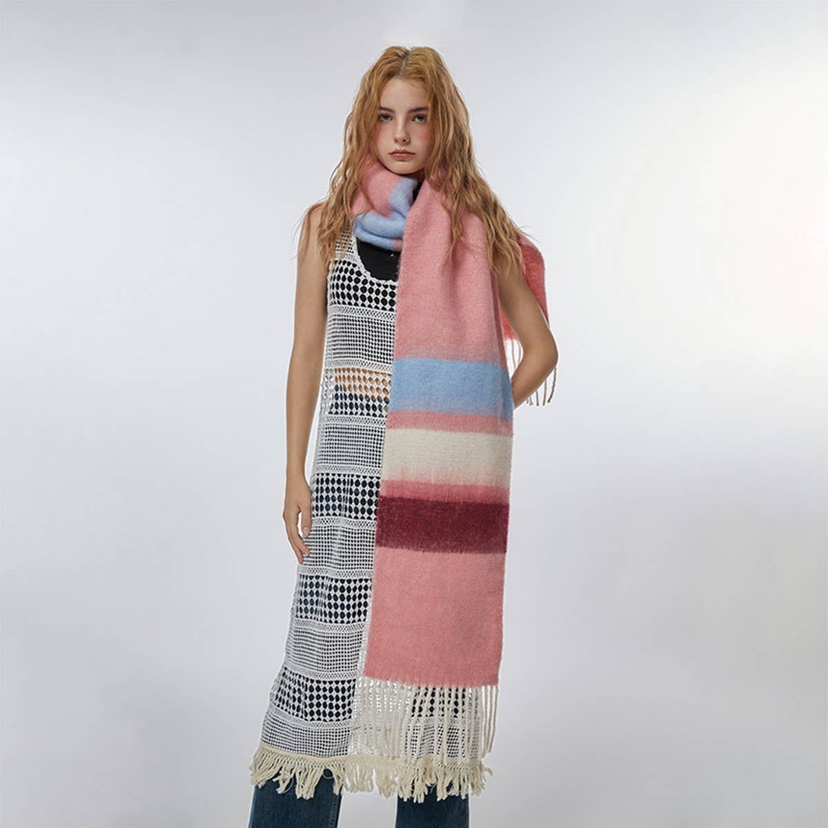 Rainbow Stripe Faux Cashmere Scarf for Winter_CWASC2345