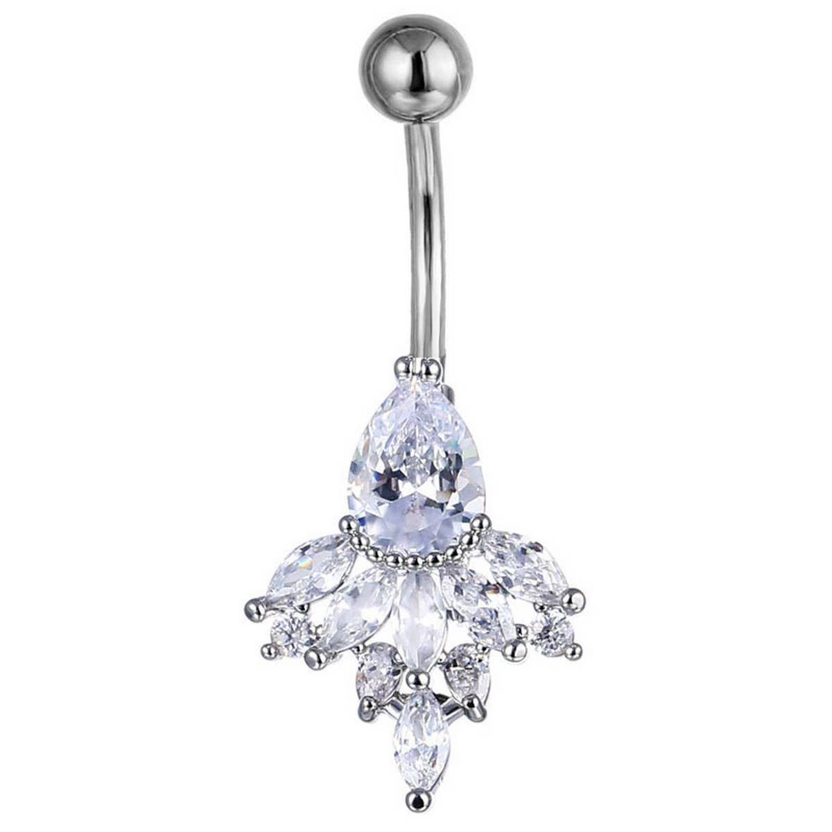 Peacock Flower Belly Ring Zircon Navel Piercing_CWMM9307