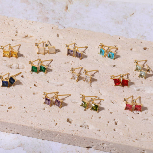 Simple opal zircon small bone stud earrings_CWMM5717