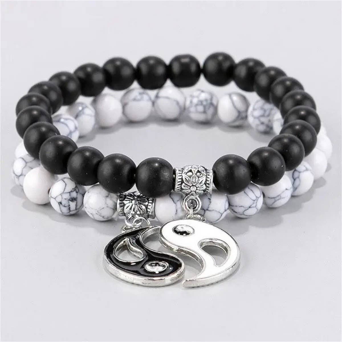 CWAJE4231_WHITE TURQUOISE BLACK AND WHITE TAI CHI BRACELET