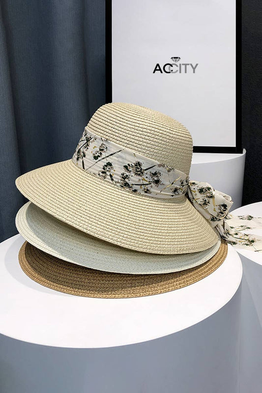 WIDE BRIM BOWKNOT  FASHION STRAW HAT_CWAH0466