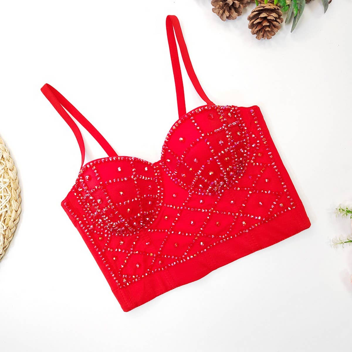 NEW CRYSTAL STRAP SEXY HERRINGBONE CORSET