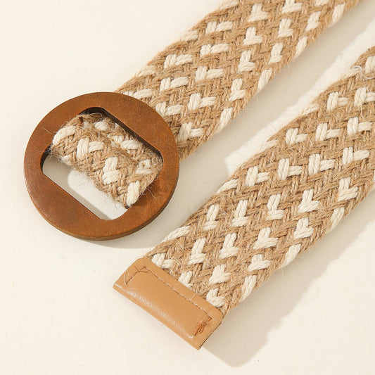 Wooden buckle cotton and linen style woven belt