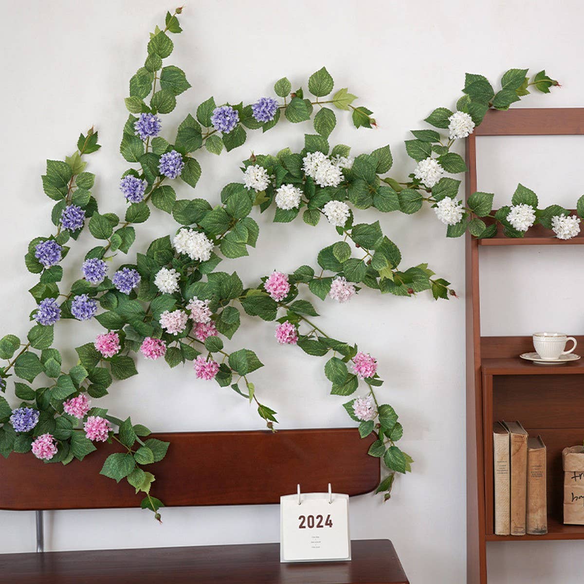 Hydrangea Eucalyptus Vine Garland with 14 Blooms