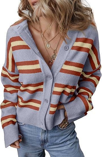 Striped single-breasted cardigan with color matching
