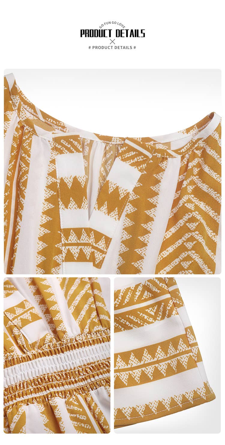 V-NECK WAIST BOHO CROPPED DRESS