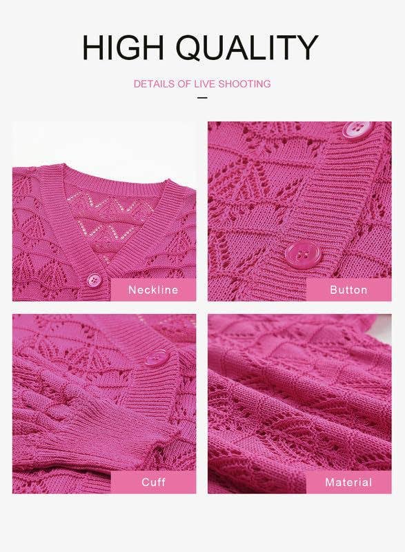 LONG SLEEVE CROCHET V-NECK CARDIGAN