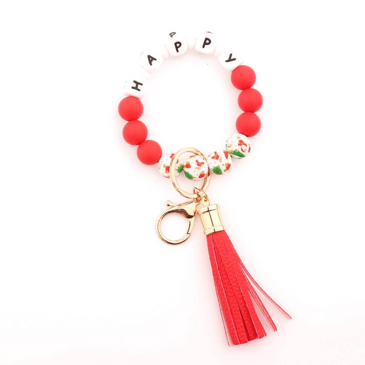 Christmas Silicone Bead Bracelet Keychain Gift