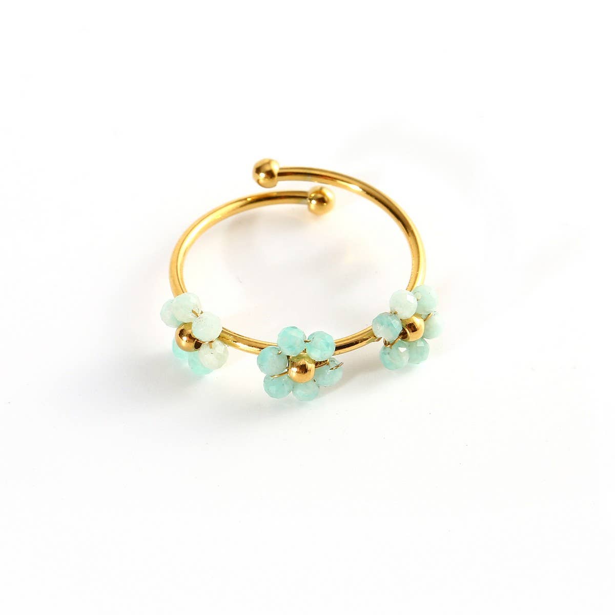 Triple Flower Open Ring in Natural Stone Steel