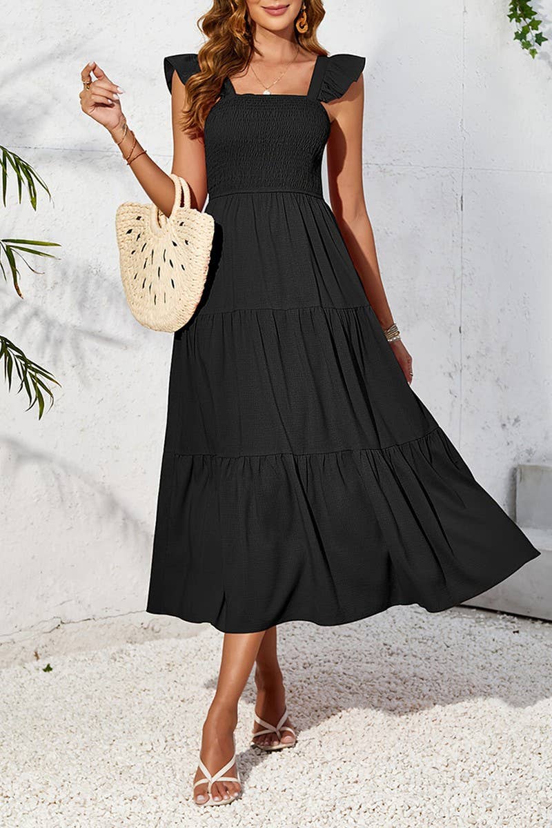 CWDHL0782_RUFFLED FLYING SLEEVES LONG FRENCH SLING DRESS