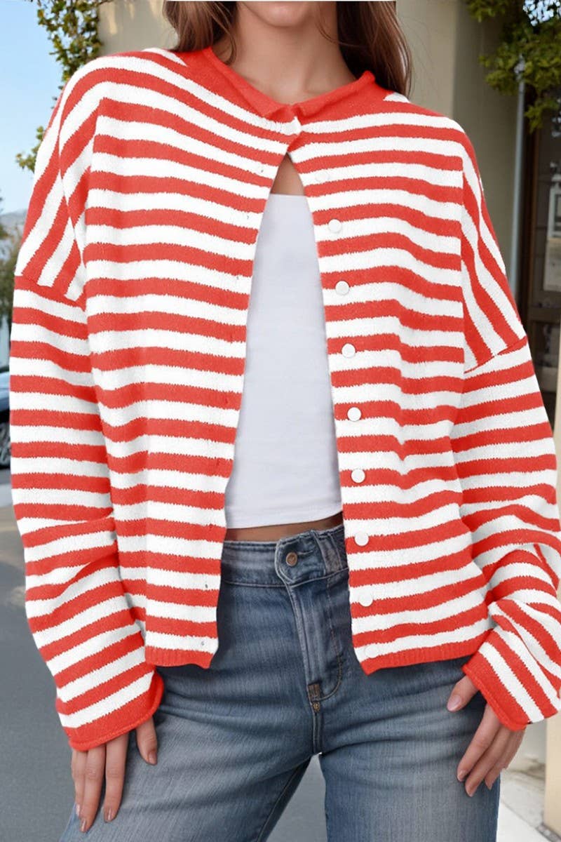 CWOCAL00609_STRIPED COLORBLOCK LONG SLEEVE CARDIGAN SWEATER