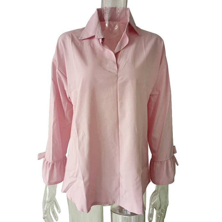 STYLISH LOOSE SOLID COLOR FLARED SLEEVE TOP