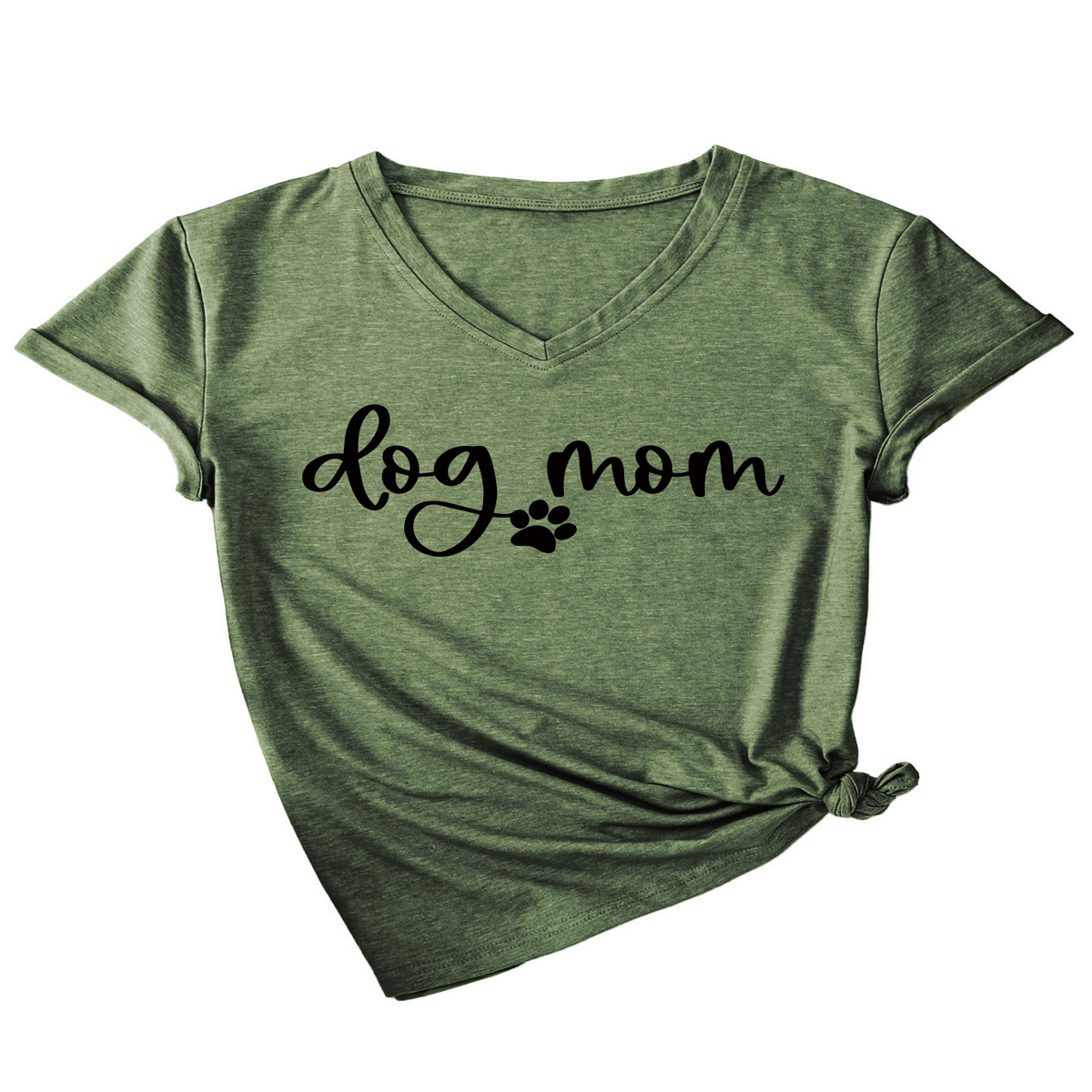 Fashion V-Neck Women's Tee with Dog Letter Print_CWTTS1511