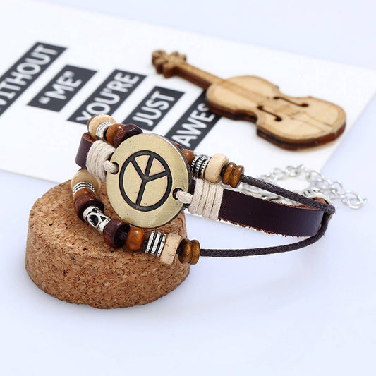 PUNK HANDMADE BEADED COWHIDE BRACELET_CWMM4515