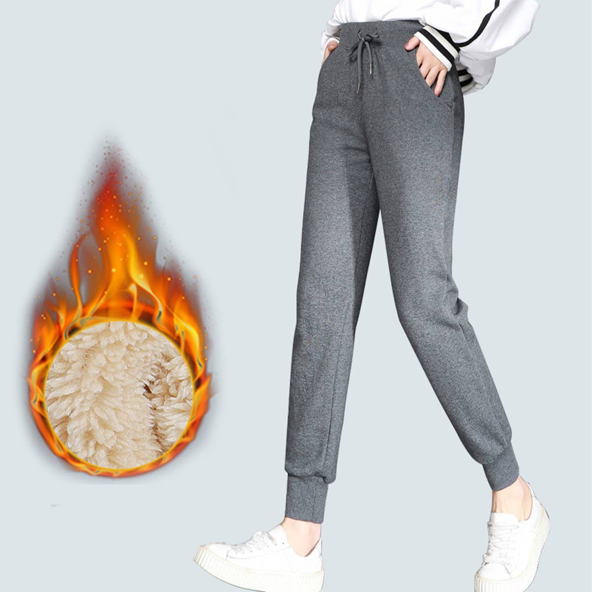 FLEECE CASUAL PANTS FOR WOMEN LAMB FLEECE SPORTS SWEATPANTS