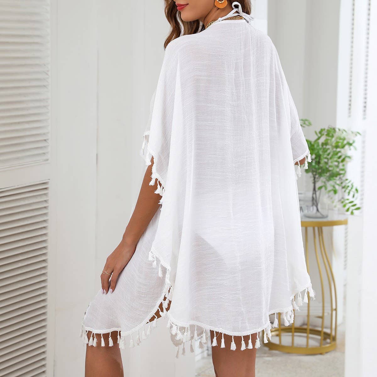 CARDIGAN FRINGE BEACH SWIMSUIT COVER UP_CWMW0643