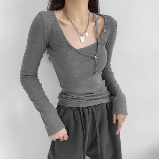 TWO BUTTON-UP LONG-SLEEVED T-SHIRTS