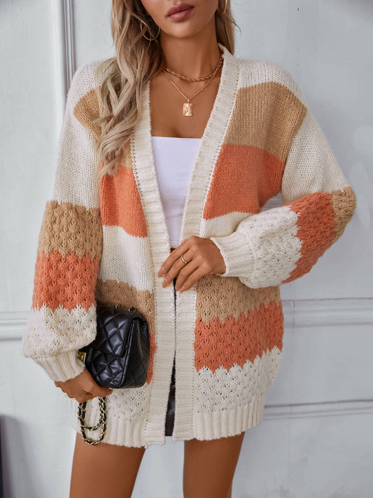 STRIPED SWEATER CARDIGAN IN CONTRASTING COLORS