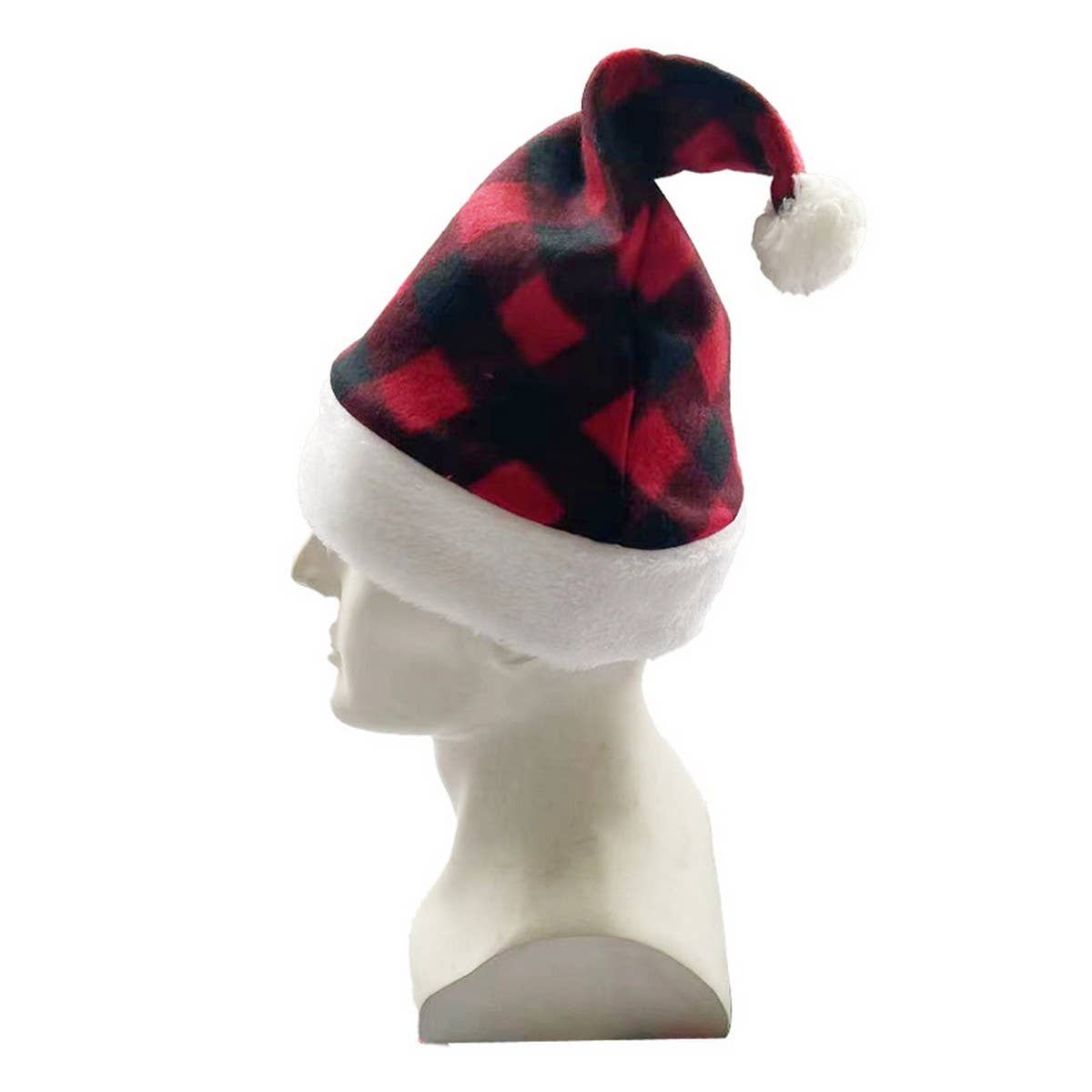 CWAH4086_CHRISTMAS RED AND BLACK PLAID SANTA HAT