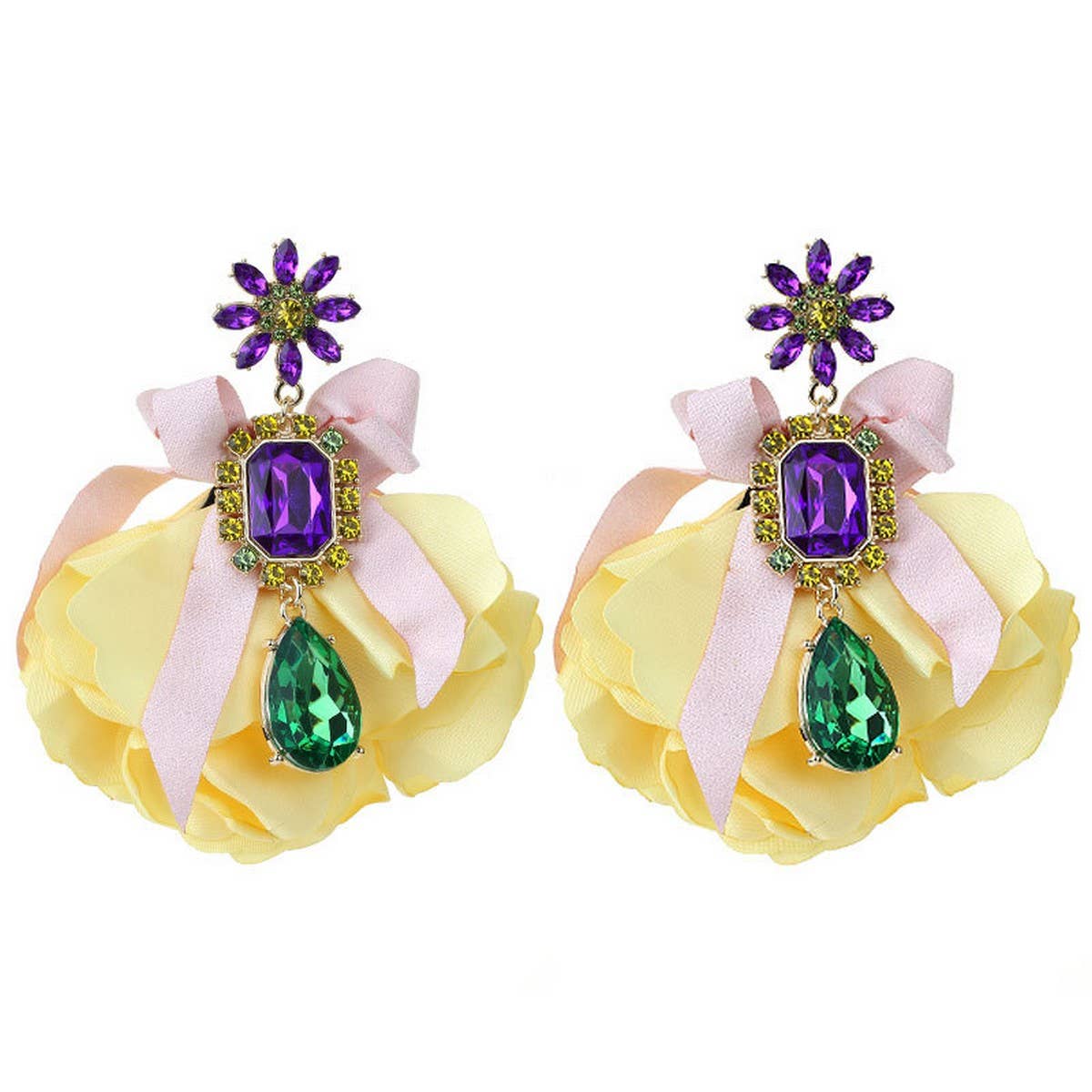 Handmade Floral Fabric Earrings Elegant Woman's