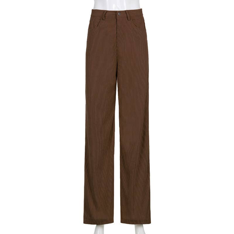 SOLID COLOR HIGH WAISTE CASUAL STRAIGHT LEG PANTS