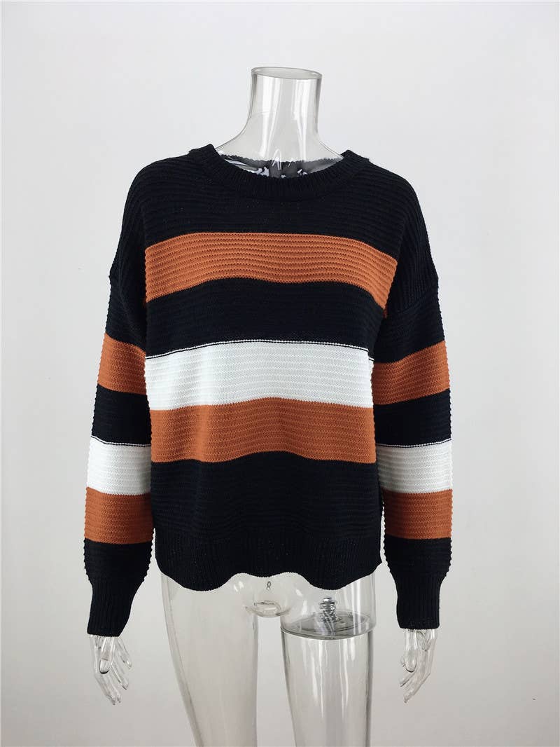 INTERCOLOR PATCHWORK PULLOVER LOOSE SWEATER