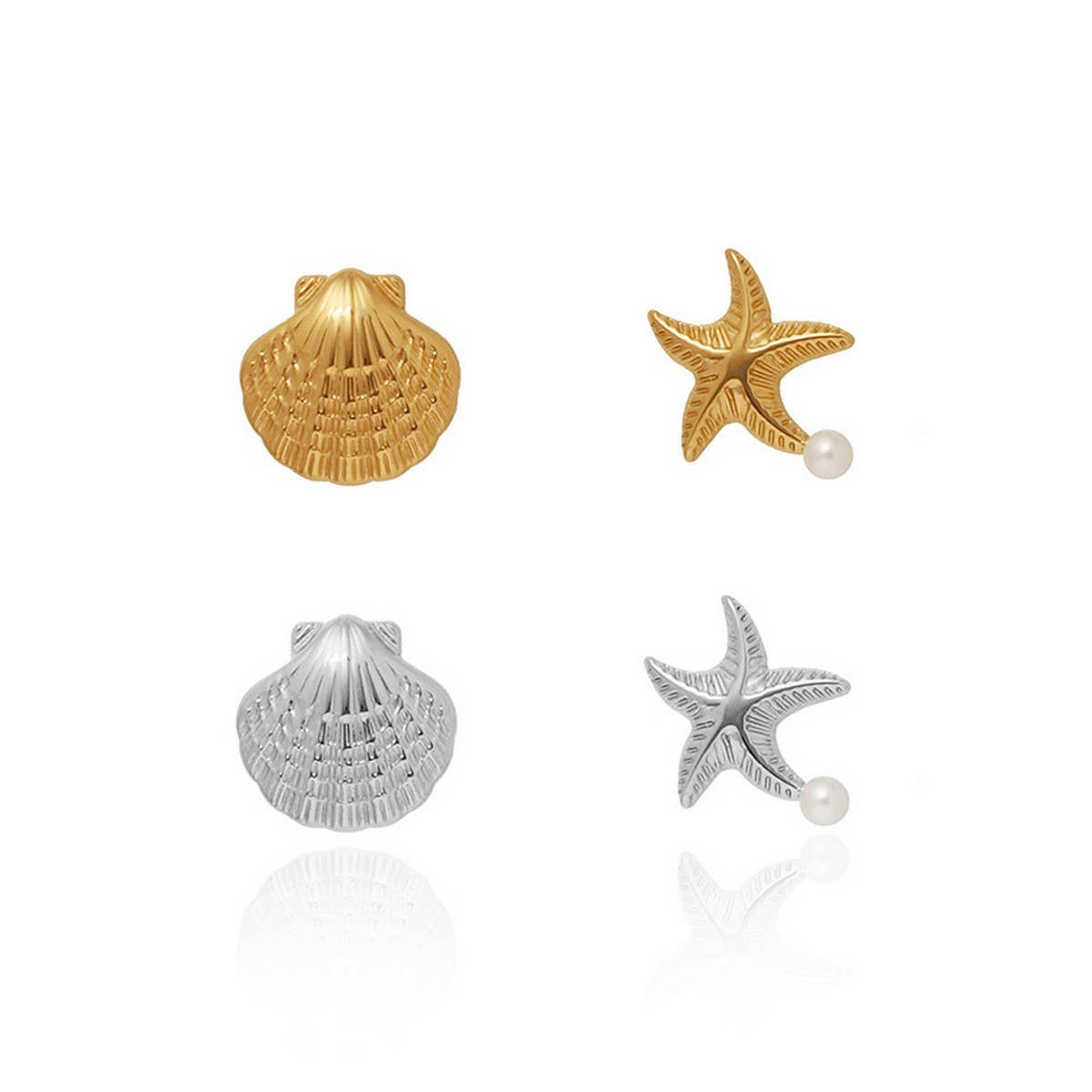 Gold Plated Ocean Star Pearl Asymmetric Earrings