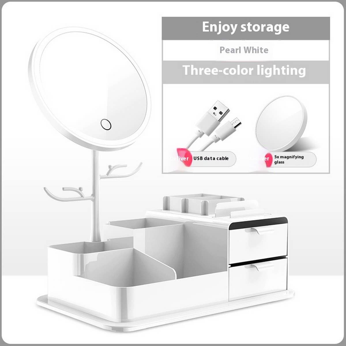DESKTOP STORAGE BOX LED MAKEUP MIRROR