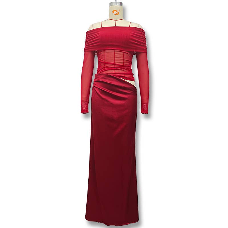 One-shoulder see-through mesh dress