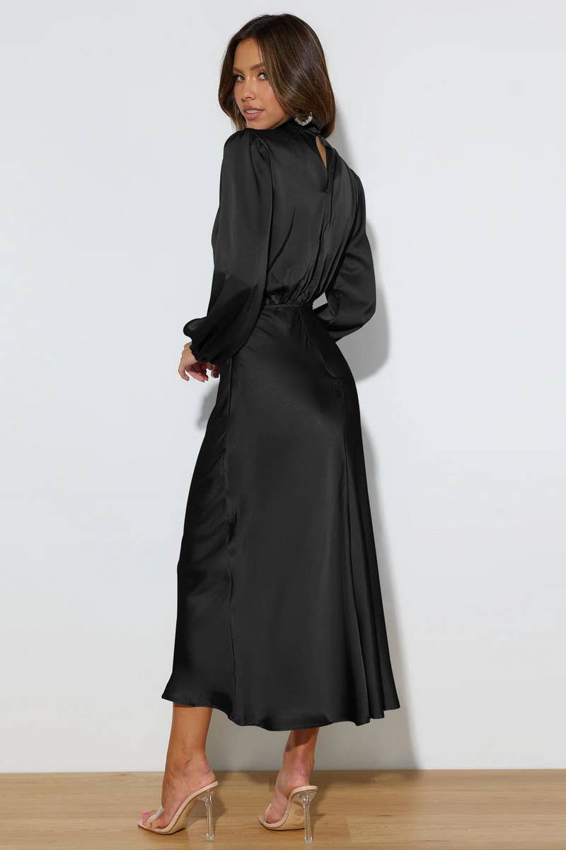 SOLID COLOR SATIN LONG SLEEVED LOOSE DRESS_CWDMD1311